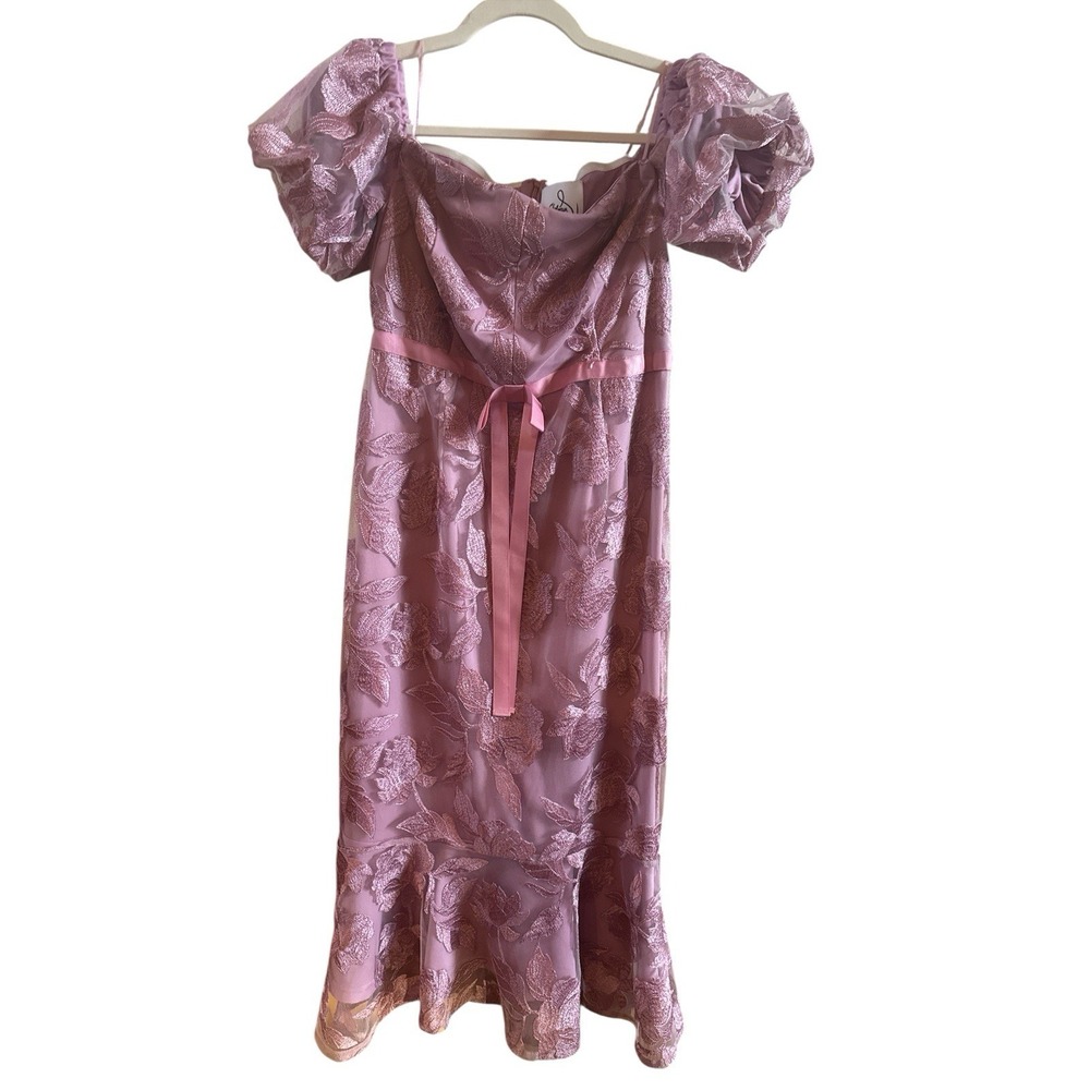 NWT Sam Edelman Leafy Embroderied Rose Midi Dress Woman's Sz 4 Off The Shoulder